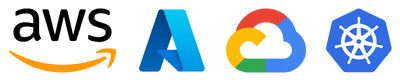 Azure, AWS, GCP and Kubernetes logos